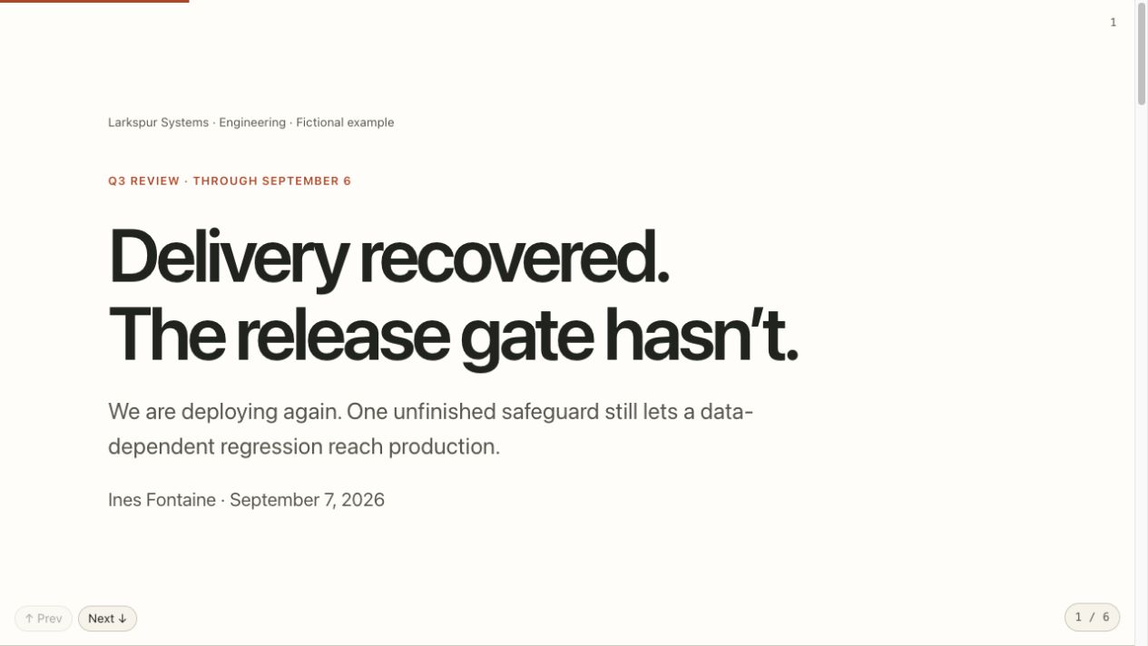 Engineering review: Delivery recovered. The release gate has not.