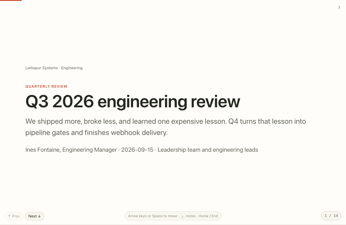 Presentation preview with a large headline and slide navigation