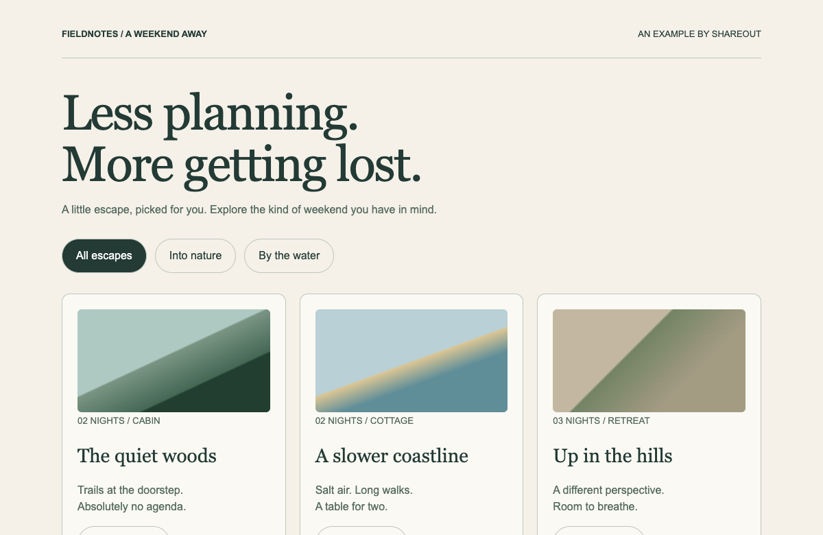 Interactive trip planning prototype with destination cards